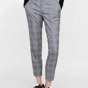 Zara Black and Gray Plaid Pants, Size Large